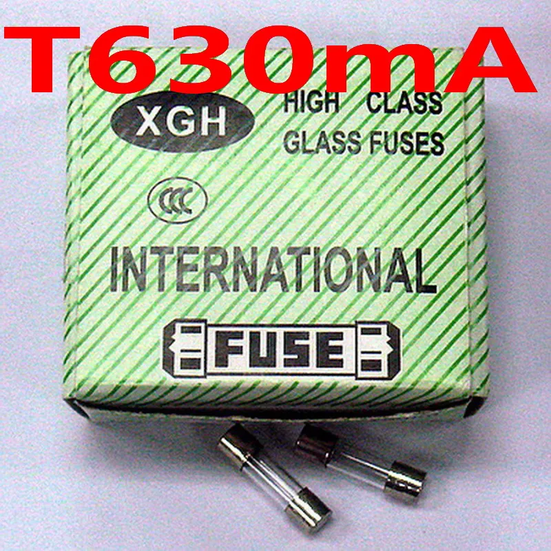 (100 шт./лот) T630mA 250V 5x20 мм медленный плавкий предохранитель 630mA 0.63A 0 63 ампер.|tube fuse|glass