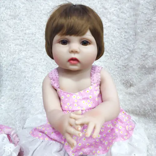 Reborn Baby Doll полностью виниловые реалистичные розовые платья милые коричневые