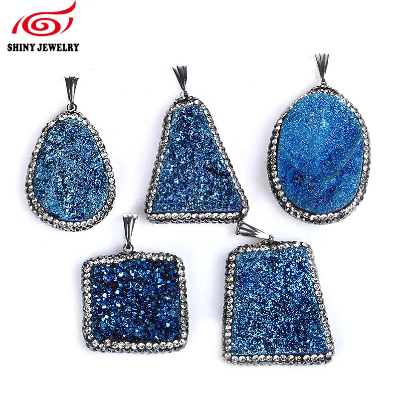 Оптовая продажа синяя уникальная подвеска Drusy из хрустального камня необычная