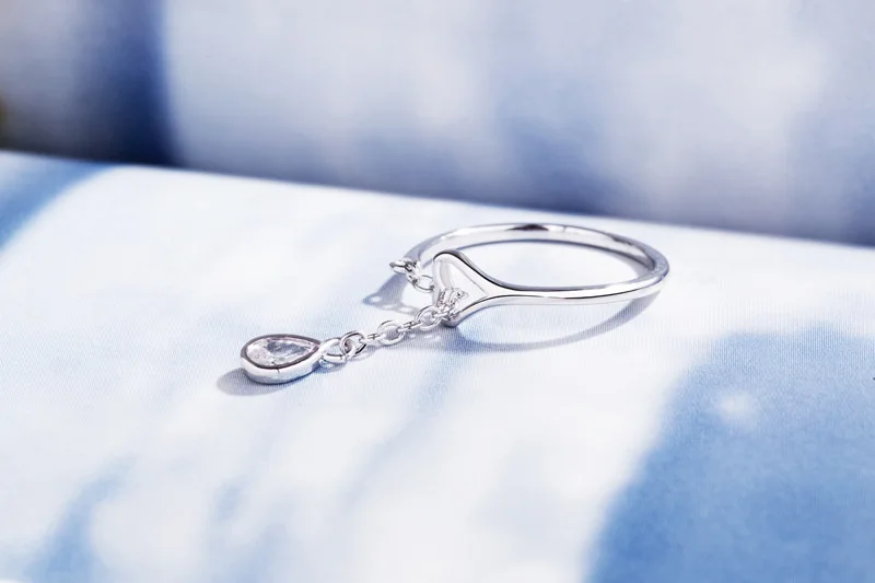Simple Chic Open Adjustable Water Drop Pendant Rings Creativity Women Fashion Jewelry Wedding Party Ring Gift