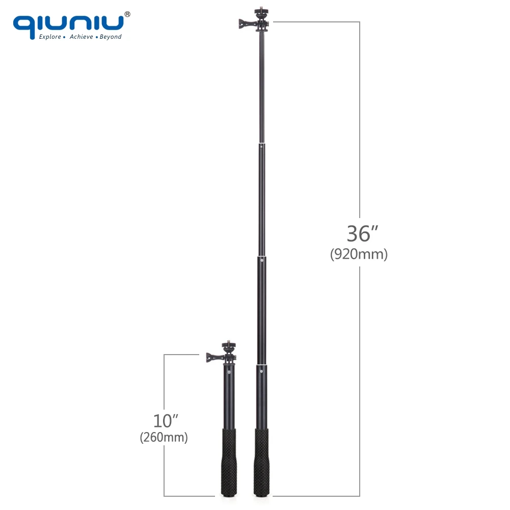 QIUNIU для GoPro алюминиевый селфи палка выдвижной ручной монопод полюс+ держатель зажим+ Штатив Адаптер для GoPro Hero 3+ 4 5 6 7