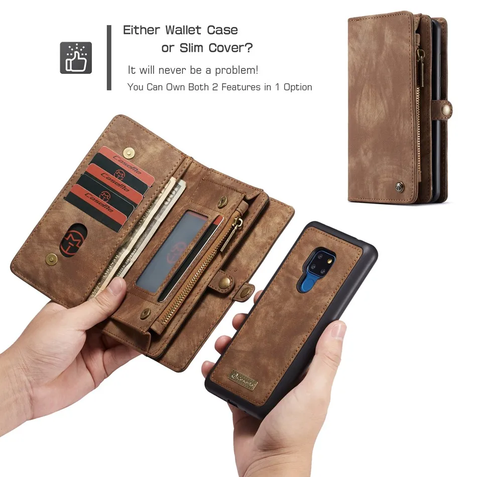 

Removable Back Cover Case for Huawei Mate 20 Pro P20 with 14 Slots Wallte Metal Zipper Exquisite Luxury Purse for Huawei P20 Pro
