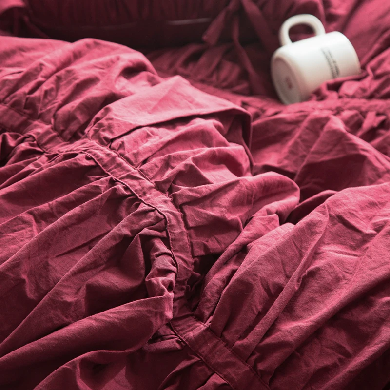100% хлопок изысканный плиссированный пододеяльник Комплект постельного белья