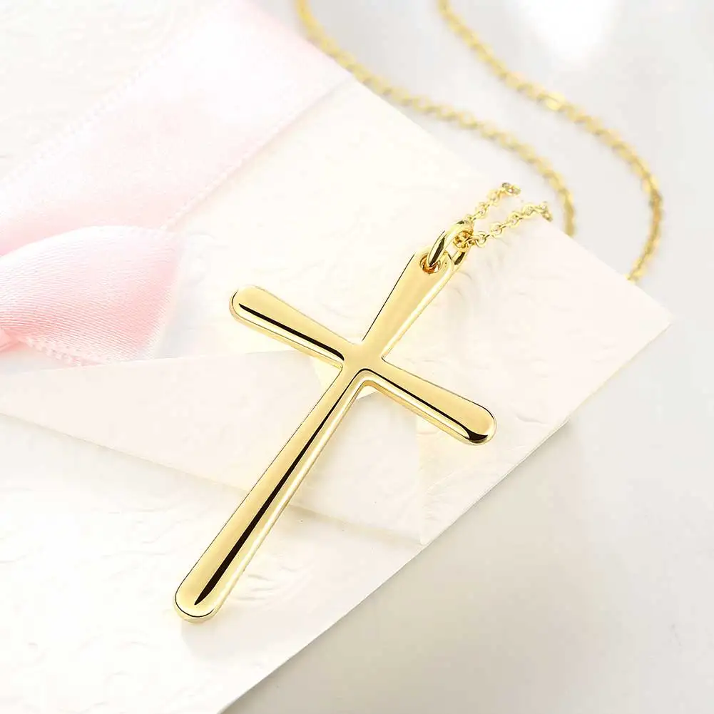 2019 Women's Lady Girl Gold-color Long Cross Pendant Golden Chain Necklace colar longo Beauty Party Hot Fashion | Украшения и