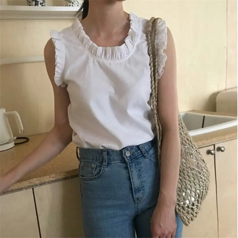 Майка Alien Kitty Женская однотонная с оборками модный пикантный жилет в Корейском