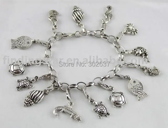 

FREE SHIPPING 5PCS Tibetan Silver Color Sea Animal Charm Bracelets #20019