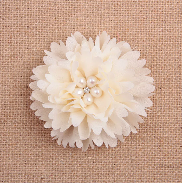 Yundfly 10PCS Baby Girls DIY Hair Accessories Flatback Chiffon Peony Flower with Pearl Rhineston Button | Мать и ребенок
