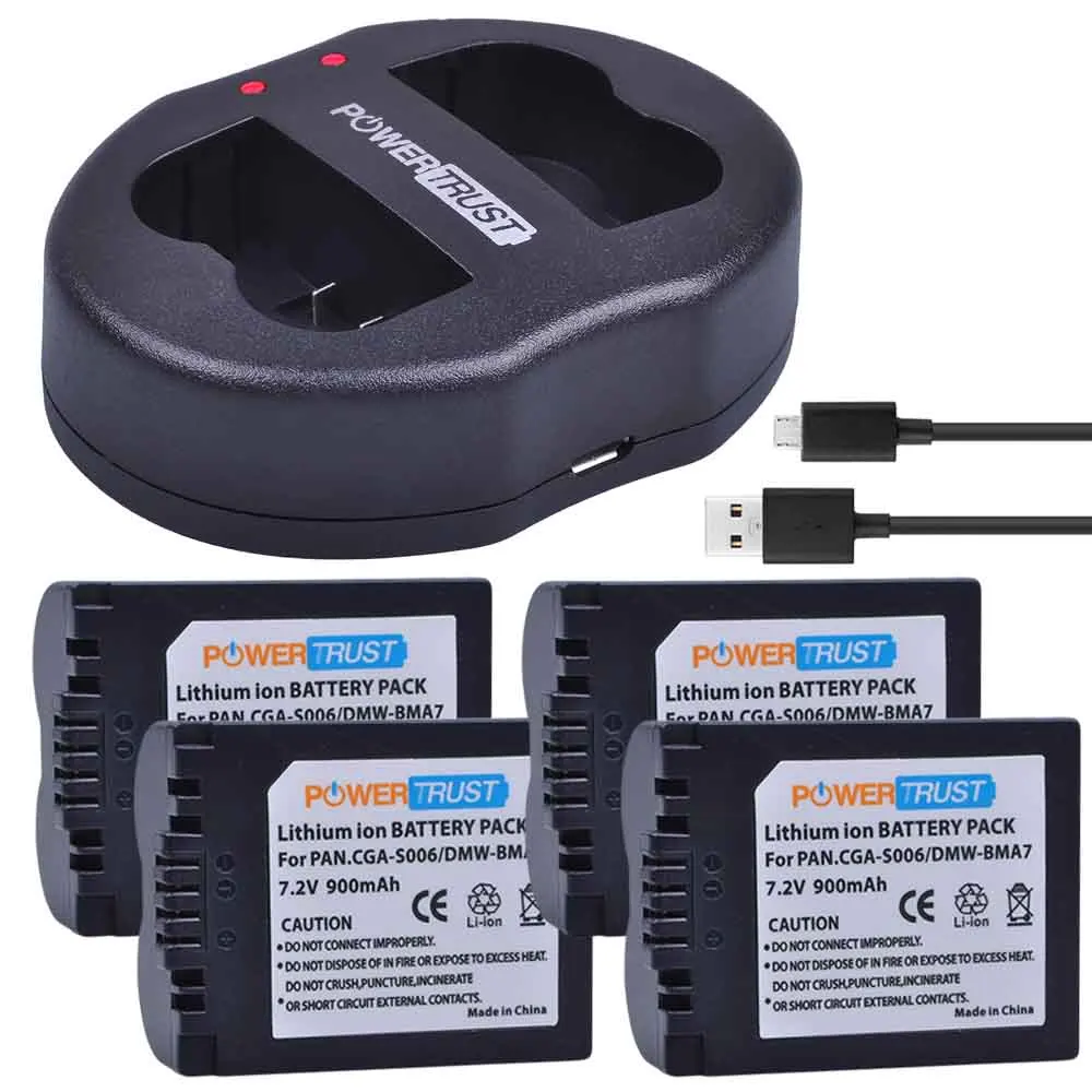 4Pack 2x CGA-S006 DMW-BMA7 батареи и зарядное устройство для Panasonic Lumix DMC-FZ7, DMC-FZ8, DMC-FZ18, DMC-FZ28, DMC-FZ30, DMC-FZ35 - Цвет: 4Pack