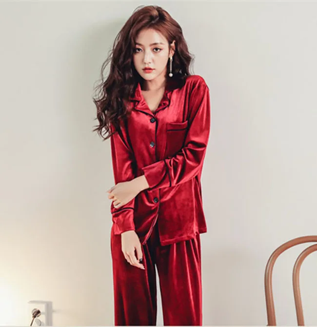 2019 осенне зимние золотые бархатные пижамы для женщин сексуальный пижамный
