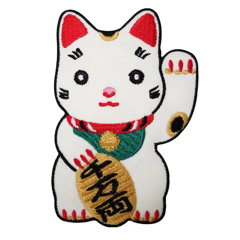 Вышитые нашивки Fortune Lucky Cat вышивка утюгом значок Китайский Японский кот для сумок