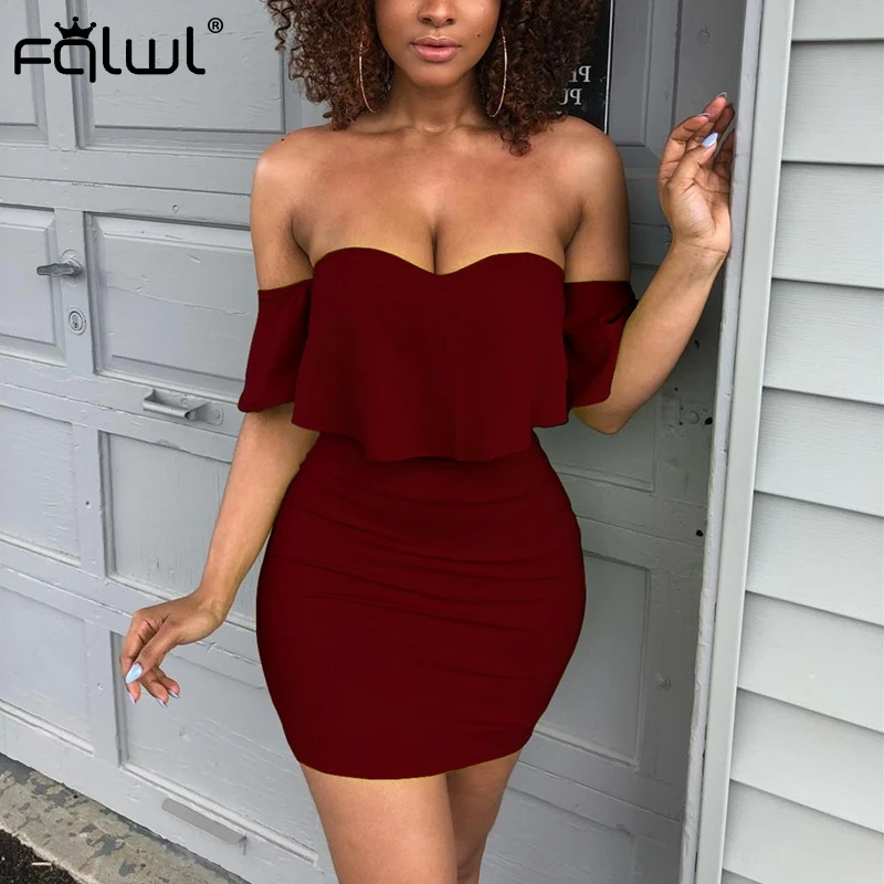 Женское облегающее платье с открытыми плечами FQLWL Летнее мини без бретелек