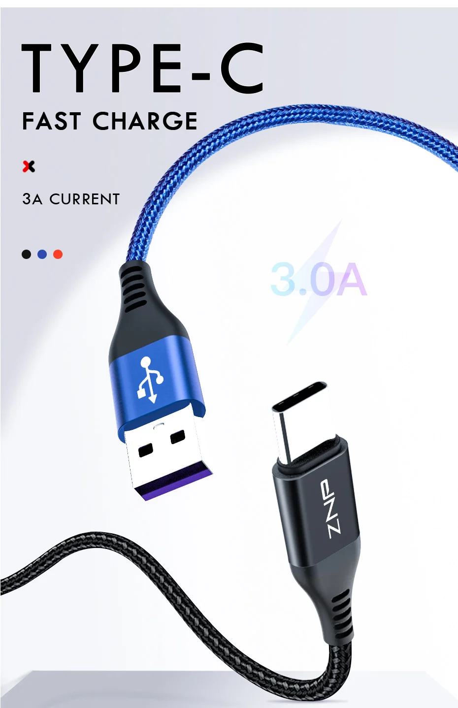 ZNP 3 А usb type-C кабель для Xiaomi Redmi Note 7 USB-C кабель для быстрой зарядки для мобильного телефона type-C для samsung Galaxy S9 S8 Plus S10