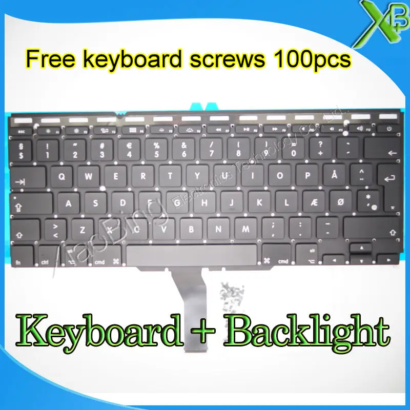 

Brand New DK Denmark keyboard+Backlight Backlit+100pcs keyboard screws For MacBook Air 11.6" A1370 A1465 2010-2015 Years