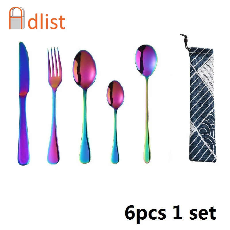 6 шт./компл. Радужный набор посуды столовые приборы Нержавеющая сталь Ножи вилка