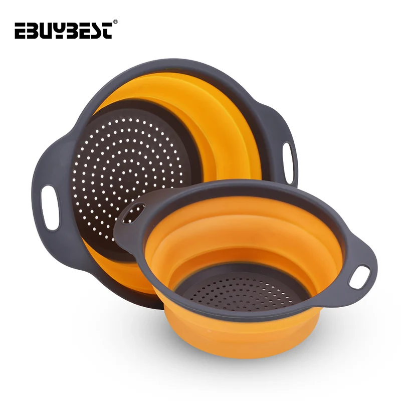Orange Ebuybest складной дуршлаг набор с ручкой складной силиконовый фруктовый Овощной промывочный фильтр корзина кухонные аксессуары - Цвет: Orange
