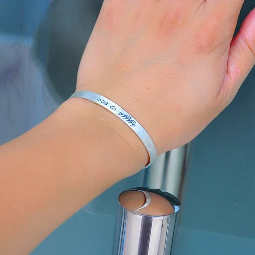 Чистого серебра Браслет-манжета с гравировкой для рукописного ввода Фирменное