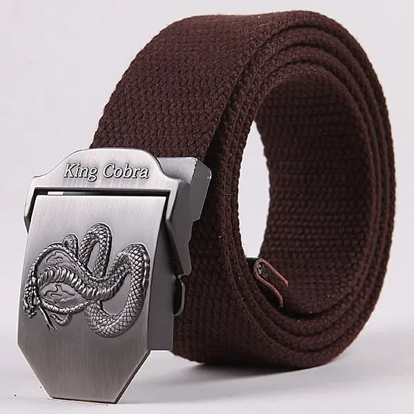 Style3 Coffee Модные брезентовые ремни премиум класса с металлическим драконом, мужской ремень с пряжкой, мужской ремень 110-140 см, MB009 - Цвет: Style3 Coffee