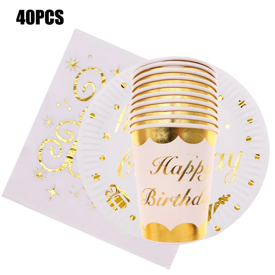 Бумажные стаканчики и тарелки с изображением золотой фольги для дня рождения