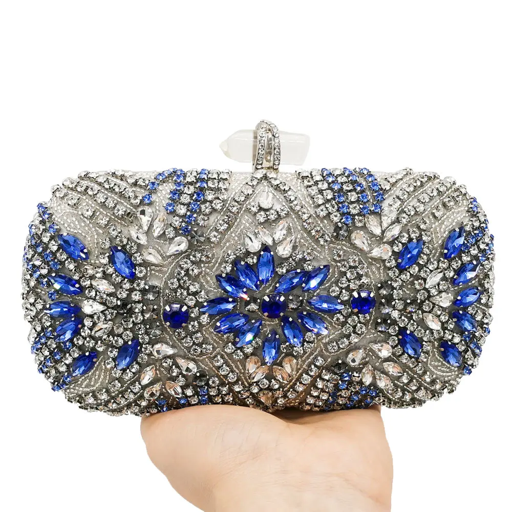 Boutique De FGG, винтажный женский клатч с серебряными кристаллами и бисером, вечерняя сумочка, свадебные клатчи, сумки, вечерние сумки для невесты