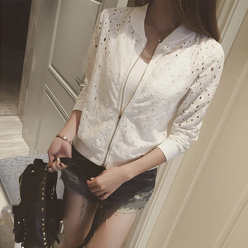 

Женская Повседневная бейсбольная куртка, базовая кружевная толстовка с вырезами, куртка, женская верхняя одежда, оптовая цена, 2017