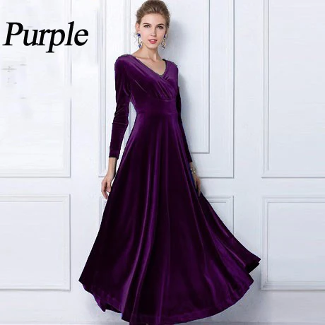 Женское бархатное платье макси TingYiLi вечернее большого размера с длинным рукавом