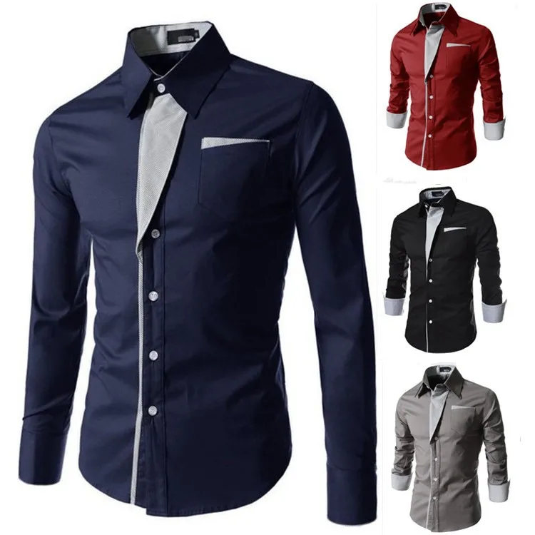 Мужская рубашка с длинным рукавом Camisa Masculina черная приталенная в Корейском стиле