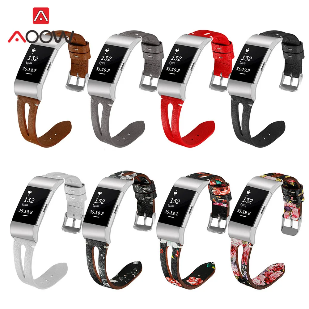 Ремешок для часов из натуральной кожи с цветочным принтом Fitbit Charge 2 сменный