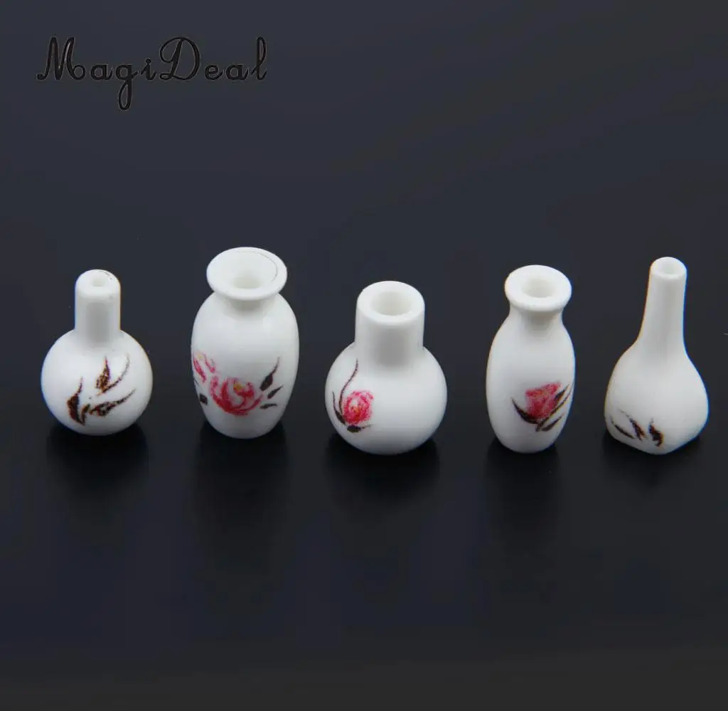 

MagiDeal 1/12 Scale Dollhouse Miniature White ABS plastic Vase Jars with Floral Printed for Kitchen Furniture Pretend Play Toys