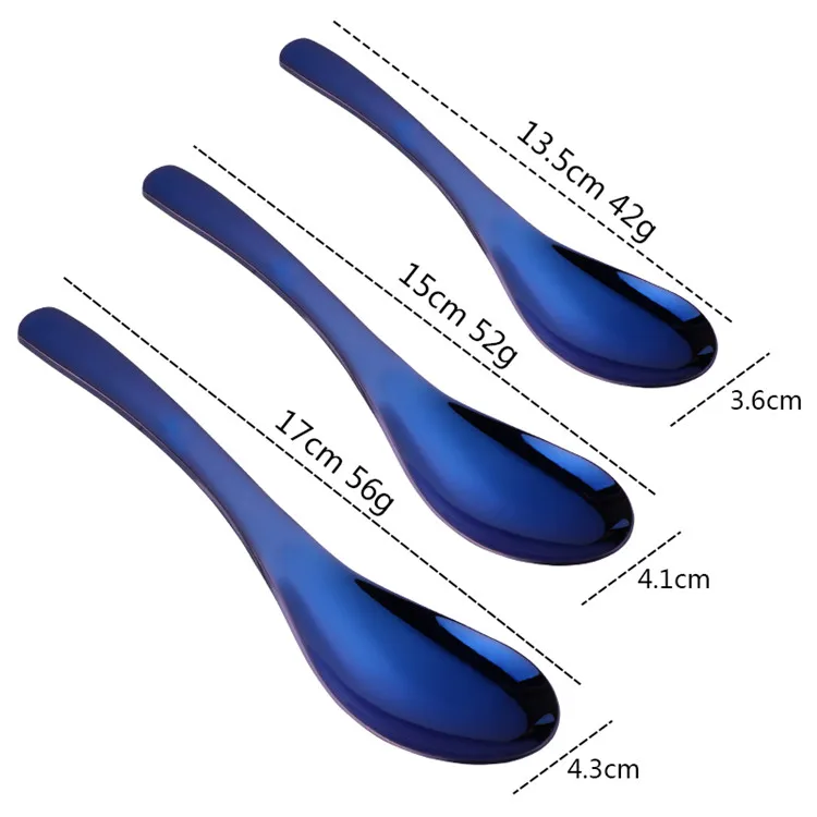 Blue-3 Pcs Набор ложек из нержавеющей стали, длинный суп-ложка, средний десерт, совок, маленькие ложки для чая и кофе, 3 размера, набор посуды, вечерние - Цвет: Blue-3 Pcs