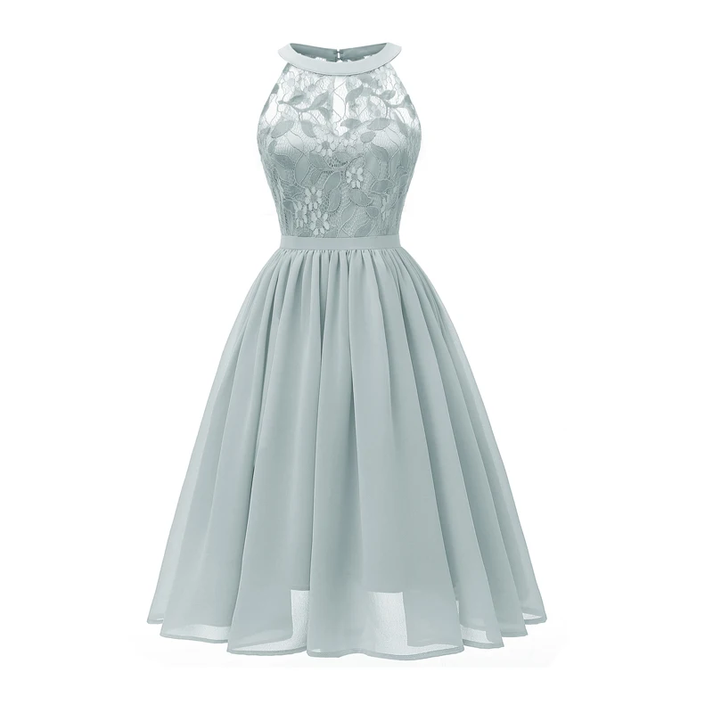 

DUOUPA Elegant Summer Dress Women 2019 Casual Sleeveless O-neck Ball Gown Dress Vintage Chiffon Lace Midi Club Party Dresses