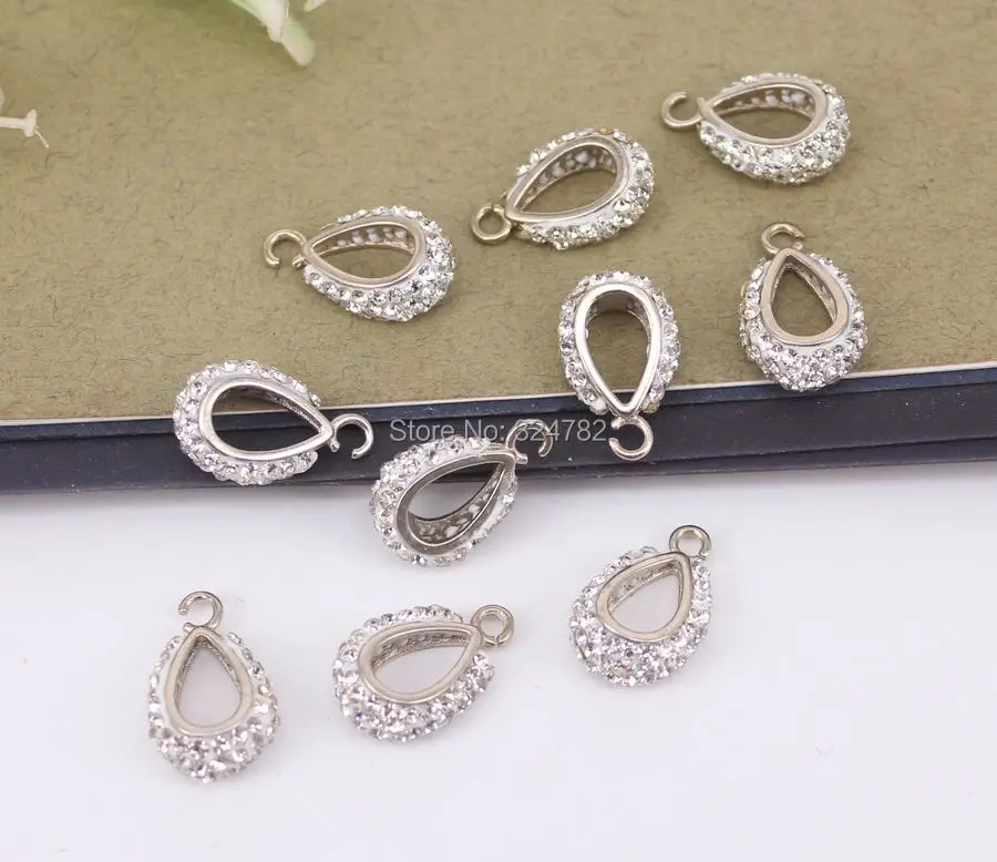 40 шт. прозрачный горный хрусталь Бейл, Кристалл Rhinestone Асфальтовая Кулон поручительств застежками, ювелирных изделий 11 мм x 16 мм