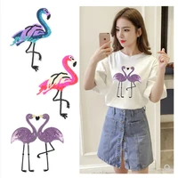 high quality 5pc pink flamingo sequined patches for clothing iron on badge clothes sticker stripes applique diy craft