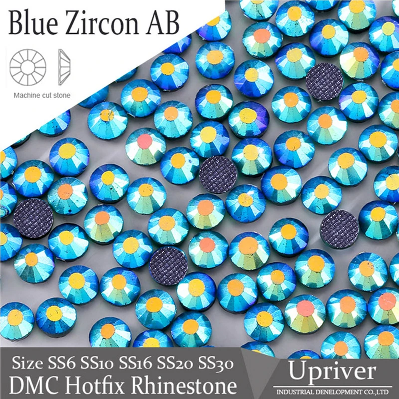 

Upriver Iron On DMC Hotfix Rhinestones Blue Zircon AB Machine Cut Glass Beads Garment Accessories