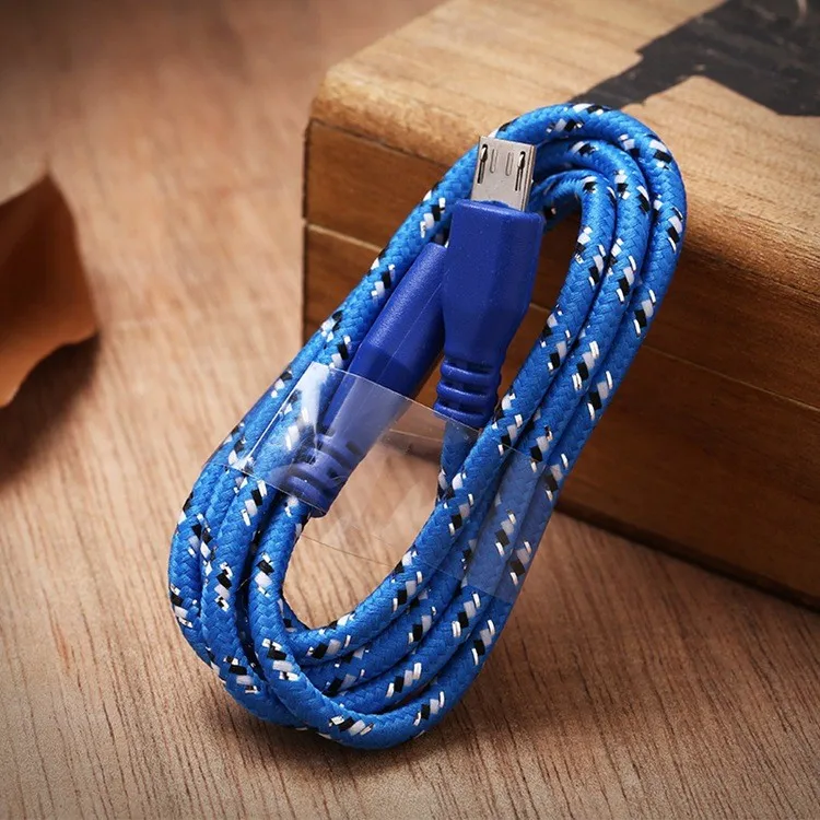 Blue 8 цветов плетеный провод Micro USB кабель 1 м 3 фута нейлоновый кабель для синхронизации зарядного устройства для сотовых телефонов xiaomi redmi note 3 s - Цвет: Blue