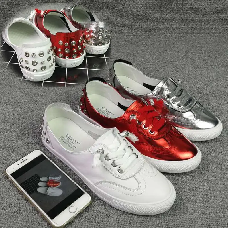 Белые кожаные туфли Женская спортивная обувь на плоской подошве Обувь для