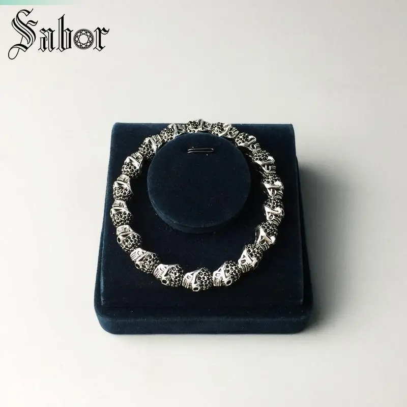 Thomas черные циркониевые проложенные бусины с черепами браслет эластичный в виде