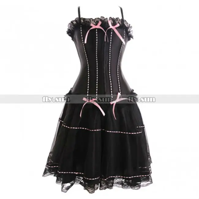 

Black Overbust Corset with Skirt Hook & Eye Basque Lace up Bustier Sexy Party Shapewear S M L XL 2XL