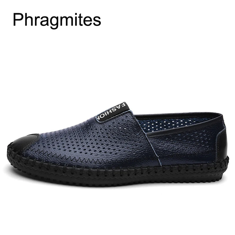 Новинка 2019 сандалии Phragmites с отверстиями кожаные дышащие без шнуровки летняя