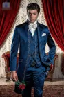 Новое поступление, синие смокинги для жениха с вышивкой, мужские свадебные костюмы для жениха, мужские костюмы для выпускного вечера, изготовленные на заказ (пиджак + брюки + жилет) K:165