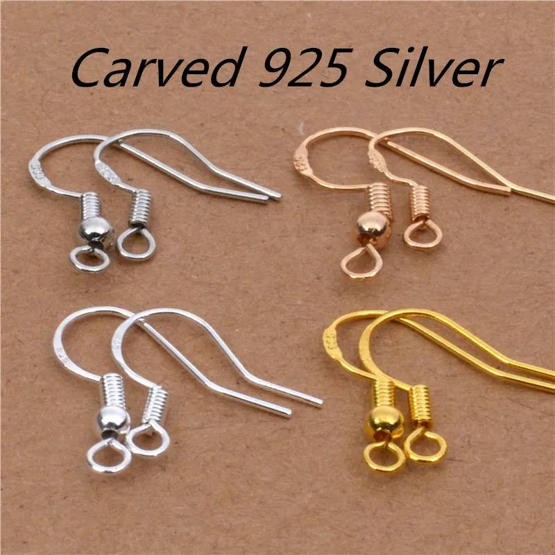 

50Pcs/lot Jewelry Finding Carved 925 Sterling Silver Earrings Hook Unisex Sterling Silver Jewelry Ear Hooks Earring Findings