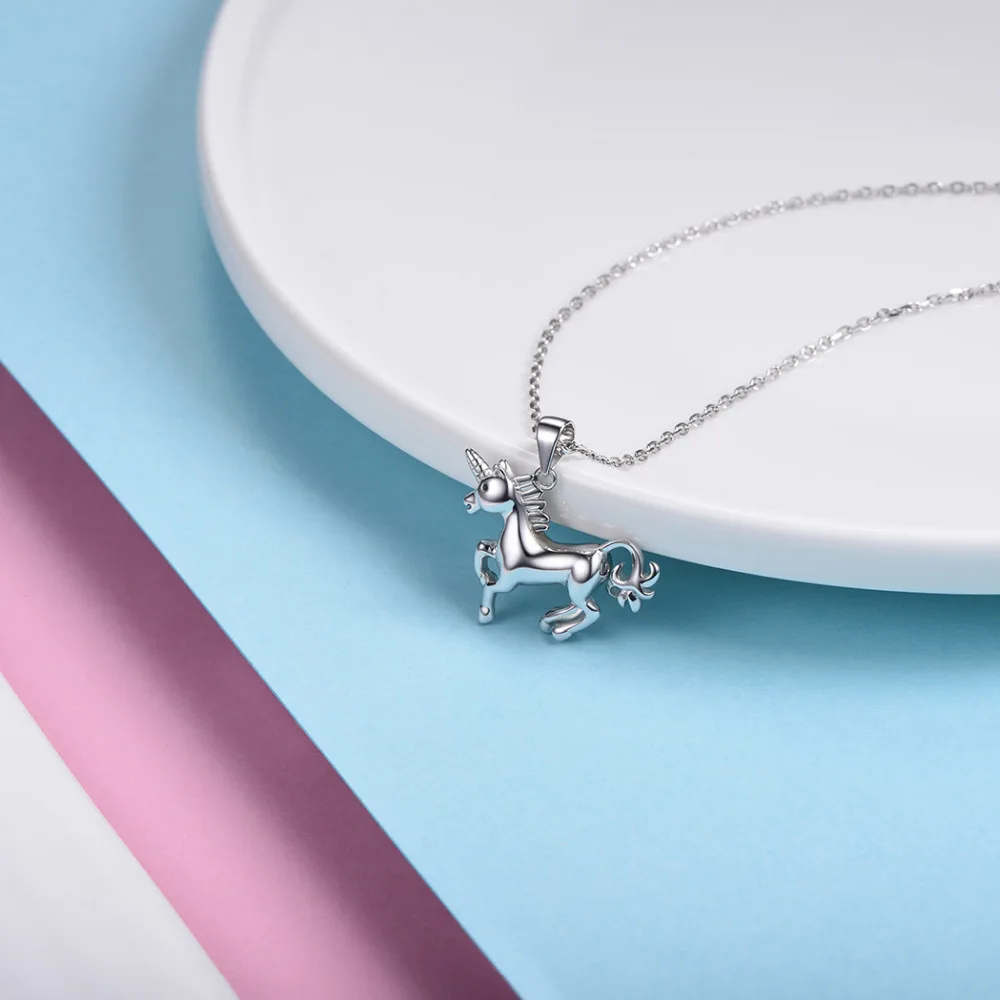 SILVERCUTE 100% Настоящее серебро 925 пробы бегущий Единорог Лошадь колье для женщин