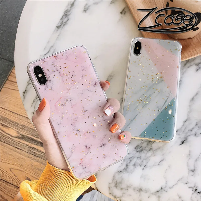 Роскошный Мраморный чехол с золотой фольгой для телефона iPhone X XS Max XR мягкий из ТПУ