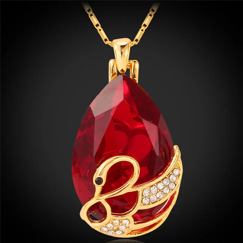 Kpop хрустальные ожерелья золотой цвет синий/красный камень горный хрусталь кулон