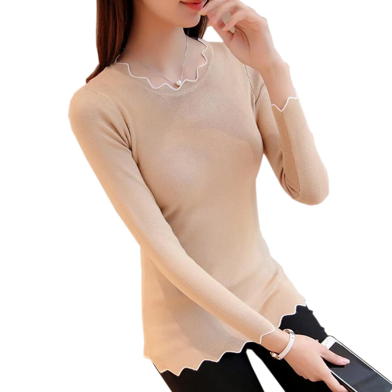 

2018 Autumn Winter Knitted Sweaters Tops Women Short Thin Slim Long Sleeve Warm Sweater Female Casual Gray Black Sweaters FP0940