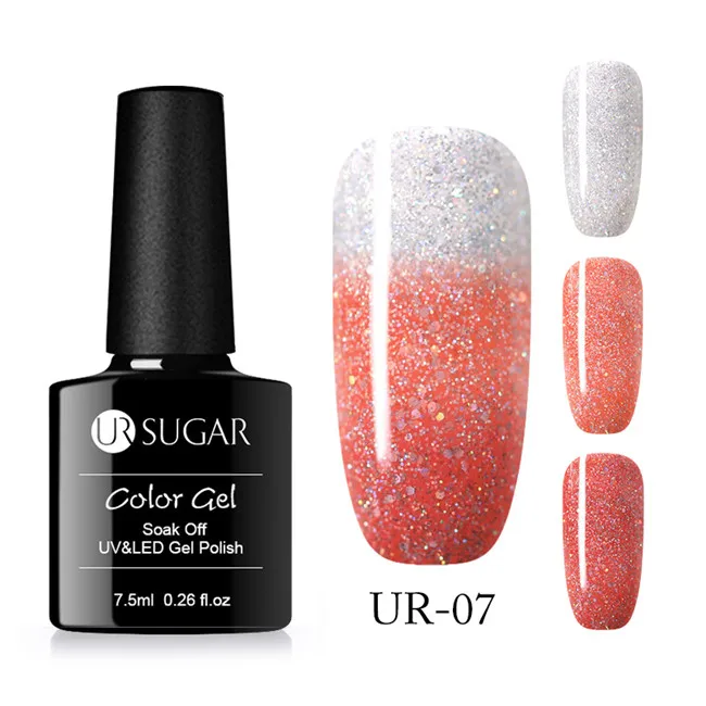 3 Color UR -07 Ur Sugar 7,5 мл термальный меняющий Цвет гель для ногтей голографический лак с блестками Радужный впитывающий УФ Гель-лак для маникюра DIY - Цвет: 3 Color UR -07