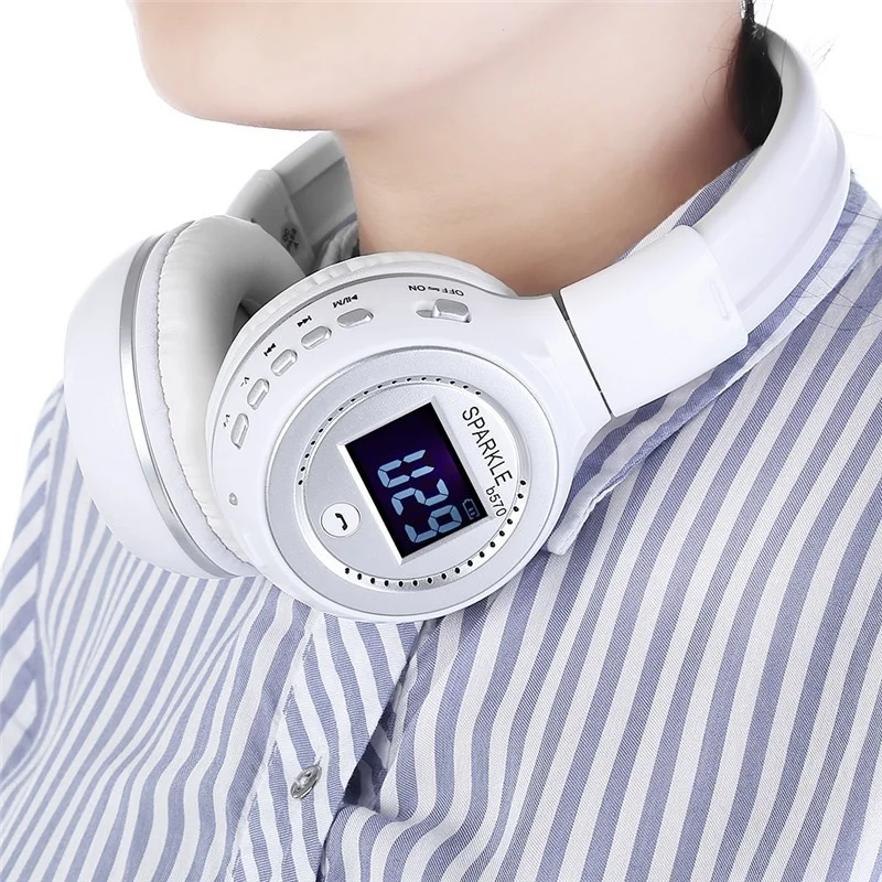 Высококачественные складные HiFi стерео беспроводные Bluetooth наушники с светодиодный экраном fm-радио слот Micro-SD