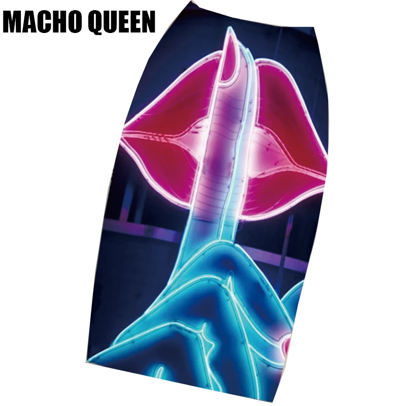 

Summer Festival Rave Outfits Clothes Wear Gothic Rock Punk Print Pencil Skirt Vintage Neon Lips High Waist Midi Bodycon Skirts