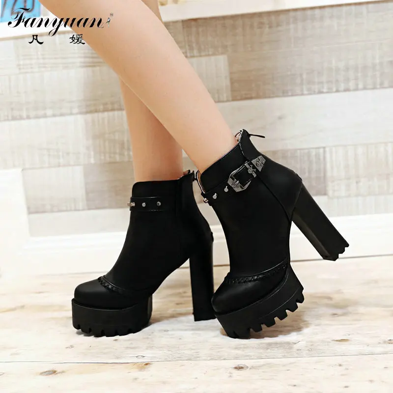Женские ботинки на Высоком толстом каблуке высокой платформе с застежкой