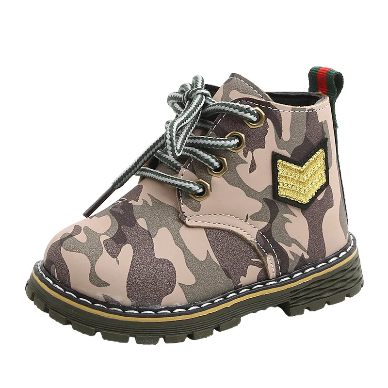 

2019 autumn and winter new British wind kids fashion single boots boys and girls camouflage outdoor wear non-slip boots
