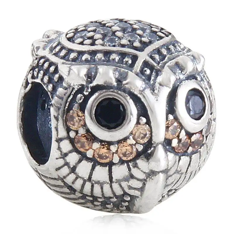 Очаровательная Сова с фианитами оригинальные Подвески Pandora DIY браслет животными